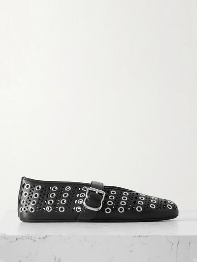 Alaïa Vienne perforated eyelet-embellished leather ballet flats at Collagerie
