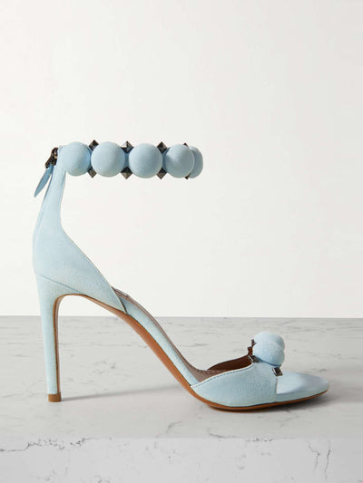 Alaïa La Bombe 90 embellished studded suede sandals at Collagerie