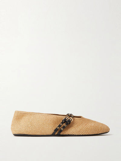 Alaïa Leather-trimmed raffia ballet flats at Collagerie