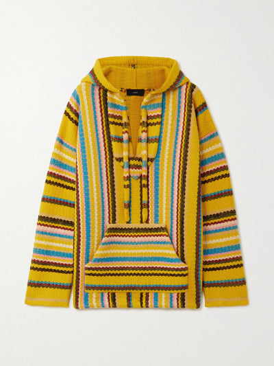 Alanui Yellow striped knitted merino wool-jacquard poncho at Collagerie