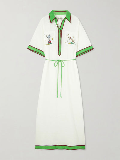 Alémais X Anouk Colantoni Play belted embroidered linen-gauze midi shirt dress at Collagerie