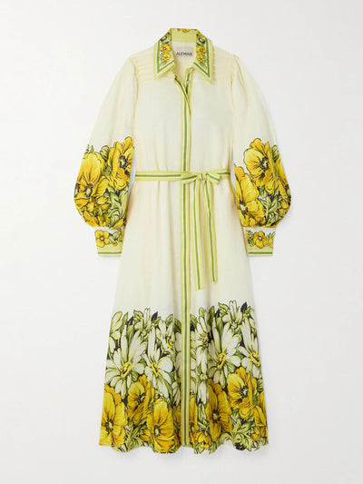 Alémais Gisela belted floral-print linen maxi shirt dress at Collagerie