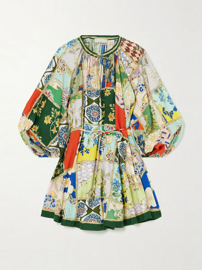 Alémais Bianca belted gathered printed cotton and silk-blend voile mini dress at Collagerie