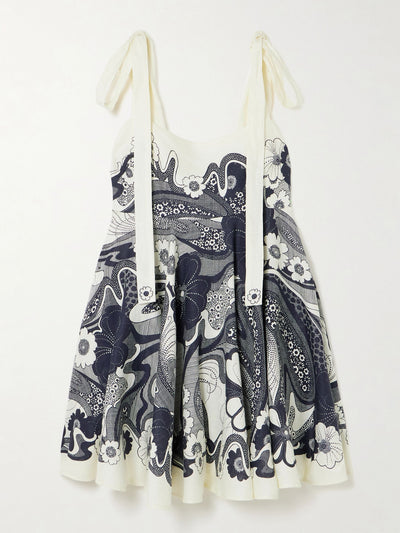 Alémais Mickey tie-detailed shirred floral-print linen-gauze mini dress at Collagerie