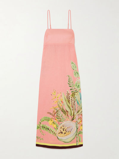 Alémais Papaya smocked printed linen midi dress at Collagerie