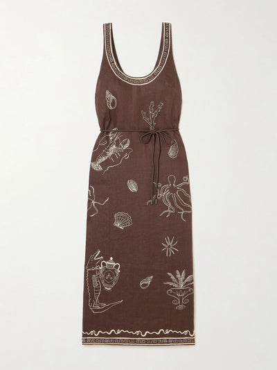 Alémais Sammy belted printed linen midi dress at Collagerie