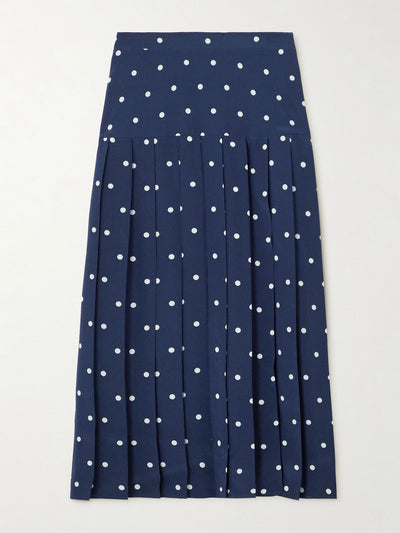 Alessandra Rich Pleated polka-dot silk midi skirt at Collagerie