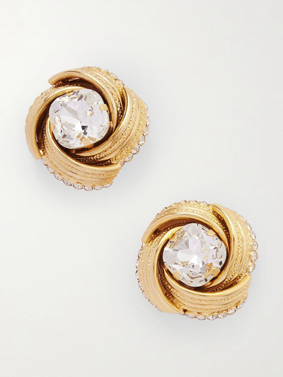 Alessandra Rich Torchon gold-tone crystal clip earrings at Collagerie