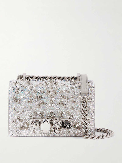 Alexander McQueen Jewelled Satchel studded suede shoulder bag at Collagerie