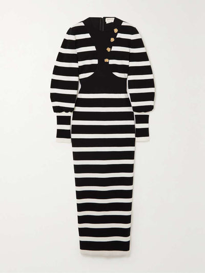 Alexander Mcqueen Panelled striped wool-blend midi dress at Collagerie