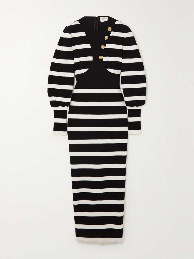 Panelled striped wool-blend midi dress Clothing Alexander Mcqueen    - Collagerie