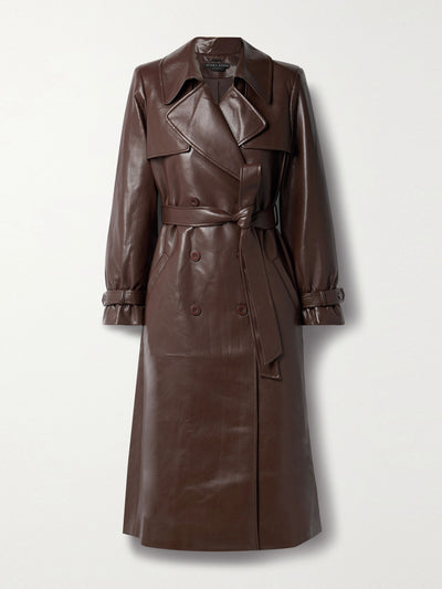 Alice + Olivia Elicia double-breasted vegan leather trench coat at Collagerie