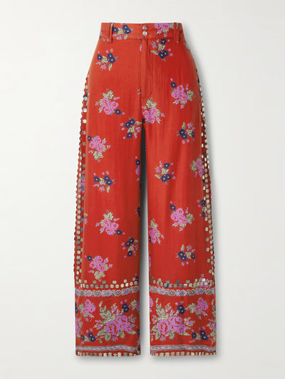 Alix of Bohemia Scout embellished floral-print Lyocell straight-leg pants at Collagerie