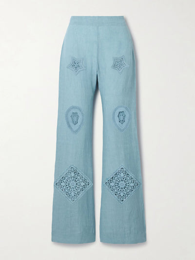 Alix of Bohemia Charlie guipure lace-trimmed linen flared pants at Collagerie