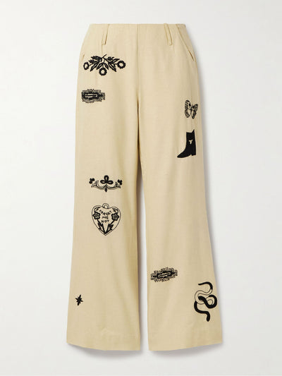 Alix of Bohemia Charlie Rye embroidered silk flared pants at Collagerie