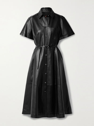 Altuzarra Kiera belted paneled leather midi shirt dress at Collagerie