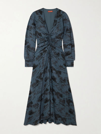 Altuzarra Mila ruched printed silk-crepe midi dress at Collagerie