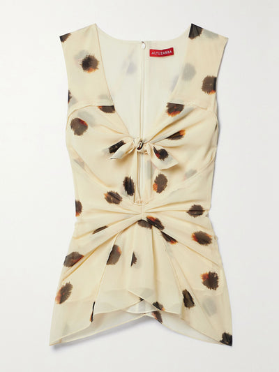 Altuzarra Pan tie-front gathered polka-dot crepe de chine top at Collagerie