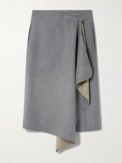 Ami Paris Distressed herringbone wool-blend wrap midi skirt at Collagerie