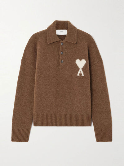Ami Paris Intarsia alpaca-blend polo sweater at Collagerie