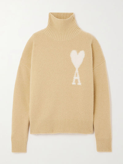 Ami Paris Intarsia alpaca-blend turtleneck sweater at Collagerie