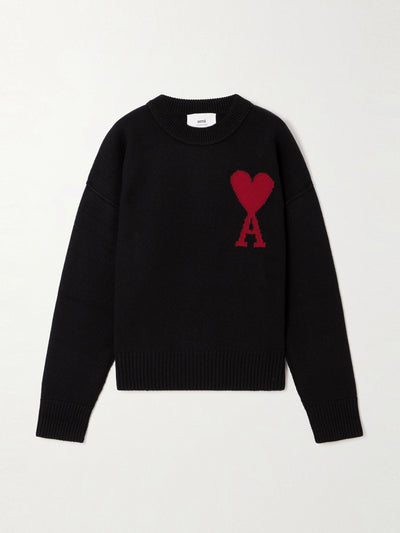 Ami Paris Black Intarsia wool sweater at Collagerie