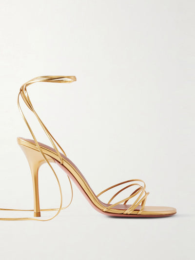 Amina Muaddi Lori metallic leather sandals at Collagerie