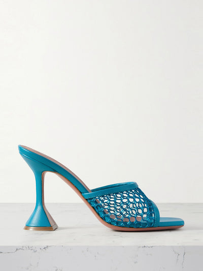 Amina Muaddi Lupita fishnet and leather mules at Collagerie