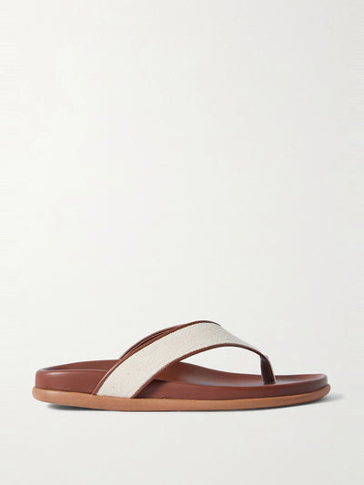Ancient Greek Sandals Charys leather-trimmed canvas flip flops at Collagerie