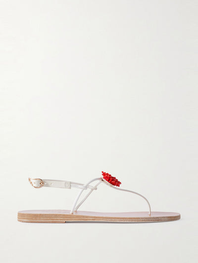 Ancient Greek Sandals Dimitra Coral embellished leather sandals at Collagerie