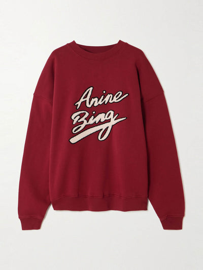 Anine Bing Miles appliquéd chenille-trimmed cotton-jersey sweatshirt at Collagerie