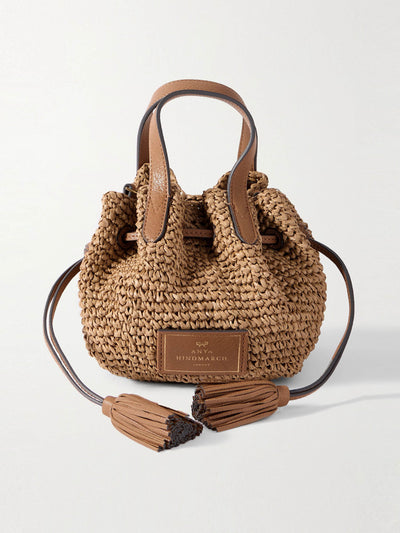 Anya Hindmarch Small leather-trimmed raffia tote at Collagerie