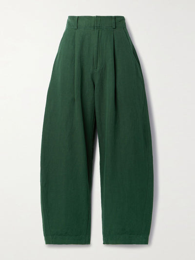 Apiece Apart + Net Sustain Linen and organic cotton-blend twill tapered pants in Forest Green at Collagerie