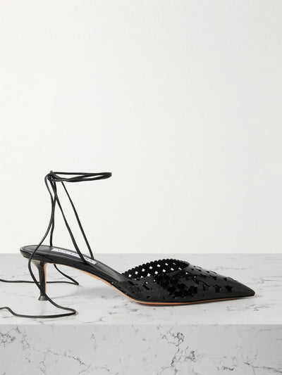 Aquazzura Amourose 50 cutout patent-leather point-toe pumps at Collagerie