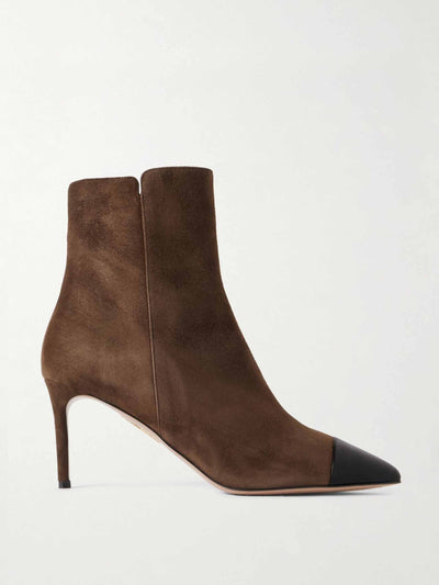 Aquazzura Milanese leather-trimmed suede ankle boots at Collagerie