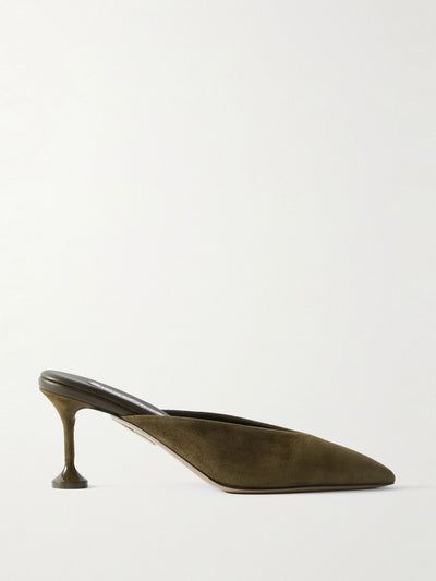 Aquazzura Bisous 85 suede mules at Collagerie