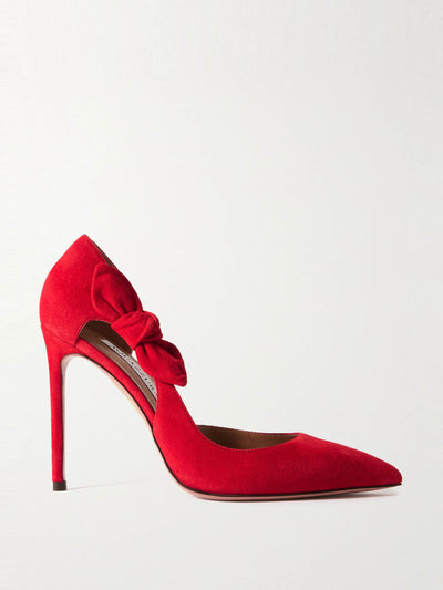 Aquazzura Very Bow Tie 105 suede point-toe pumps at Collagerie