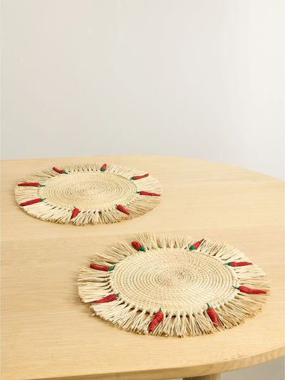 Aquazzura Chilli fringed raffia placemats (set of 2) at Collagerie