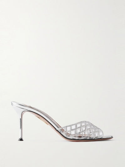 Aquazzura Lumiere crystal-embellished cutout PVC mules at Collagerie