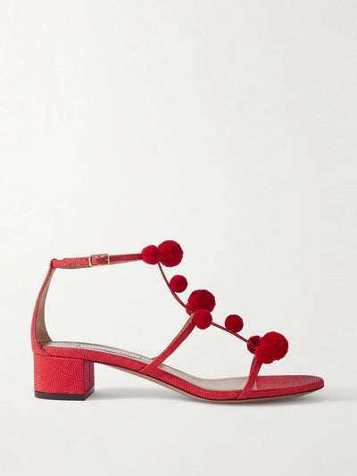 Aquazzura Fiesta 35 pompom-embellished raffia sandals at Collagerie