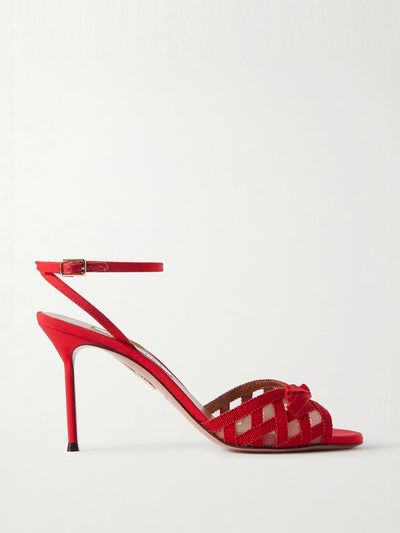 Aquazzura Romance 85 mesh-trimmed grosgrain sandals at Collagerie