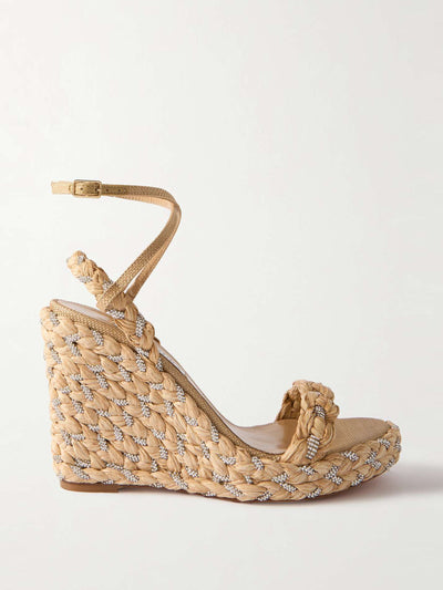 Aquazzura Costiera raffia platorm wedge sandals at Collagerie