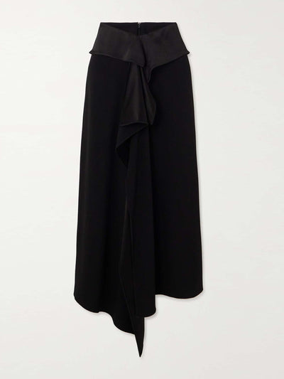 AZ Factory Asymmetric ruffled satin-trimmed crepe midi skirt at Collagerie