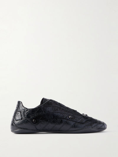 Balenciaga City studded crinkled-leather sneakers at Collagerie
