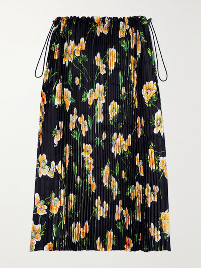Balenciaga Floral-print plissé-satin midi skirt at Collagerie