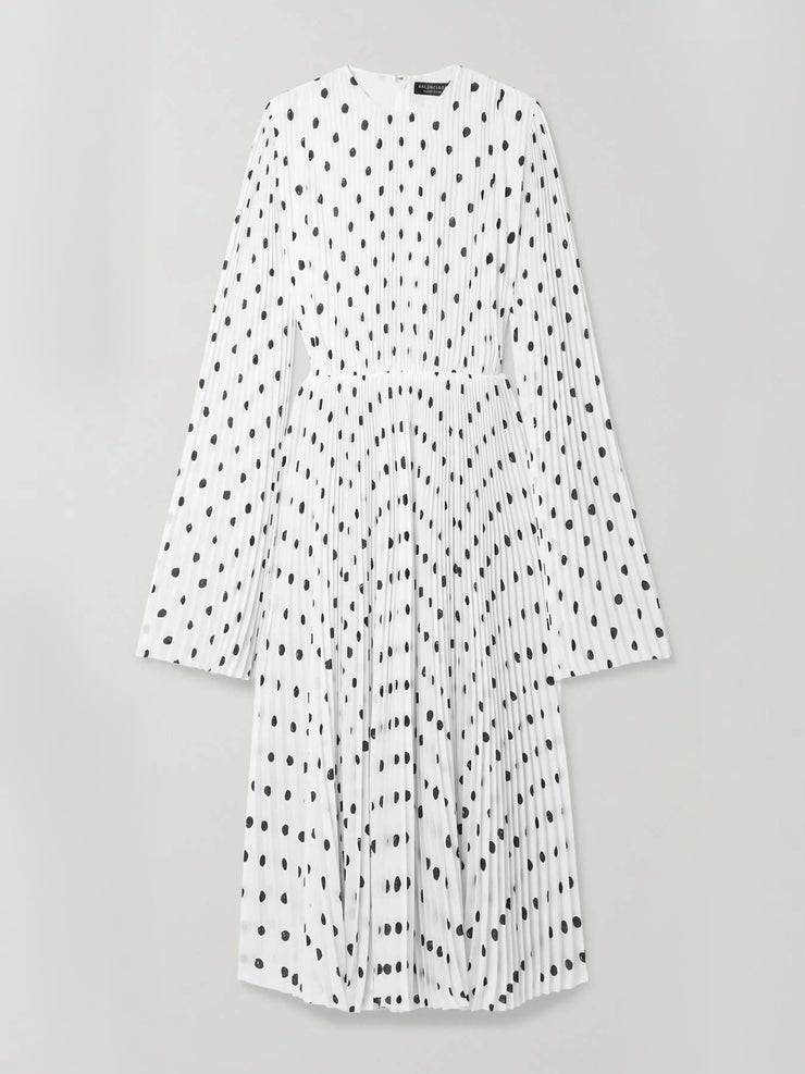 Pleated polka-dot crepe midi dress Clothing Balenciaga    - Collagerie