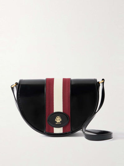 Bally Beckett webbing-trimmed glossed-leather shoulder bag at Collagerie