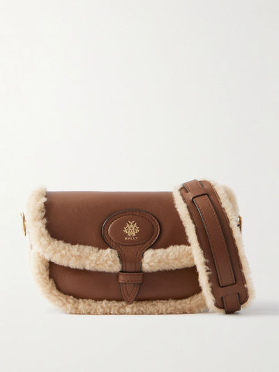 Bally Shearling-trimmed leather shoulder bag at Collagerie