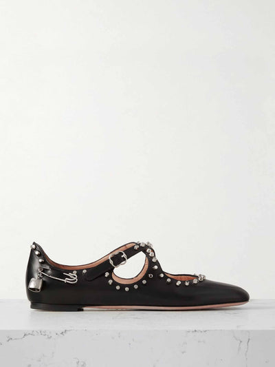 Bally Embellished studded leather ballet flats at Collagerie