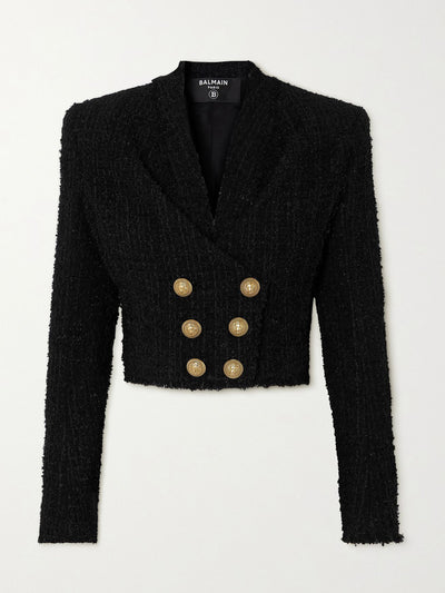 Balmain Button-embellished metallic tweed jacket at Collagerie